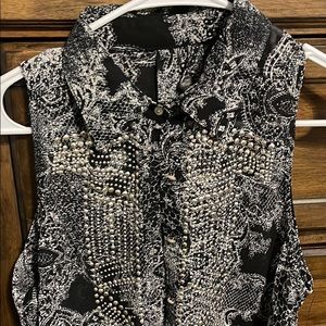 black studded buckle button down top